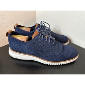 Cole Haan Grand Motion Knit Wingtip‎ Oxford Men Size 10M Navy Blue Leather Trim